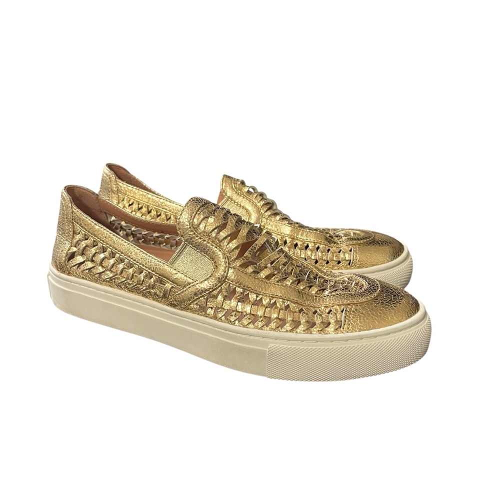 Tory Burch Huarache Gold Woven Slip On Sneakers